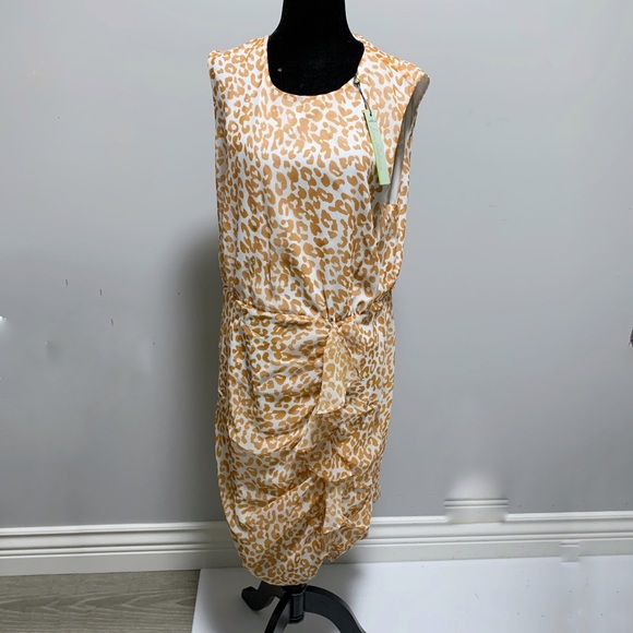 NWT Sam Edelman Soft Yellow Leopard Ruffle-Accent Sleeveless Crewneck Dress - L - Picture 2 of 2